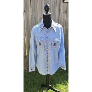 VTG Levis Floral Embroidered Shirt Orange Label Western, Boho Size 15/16